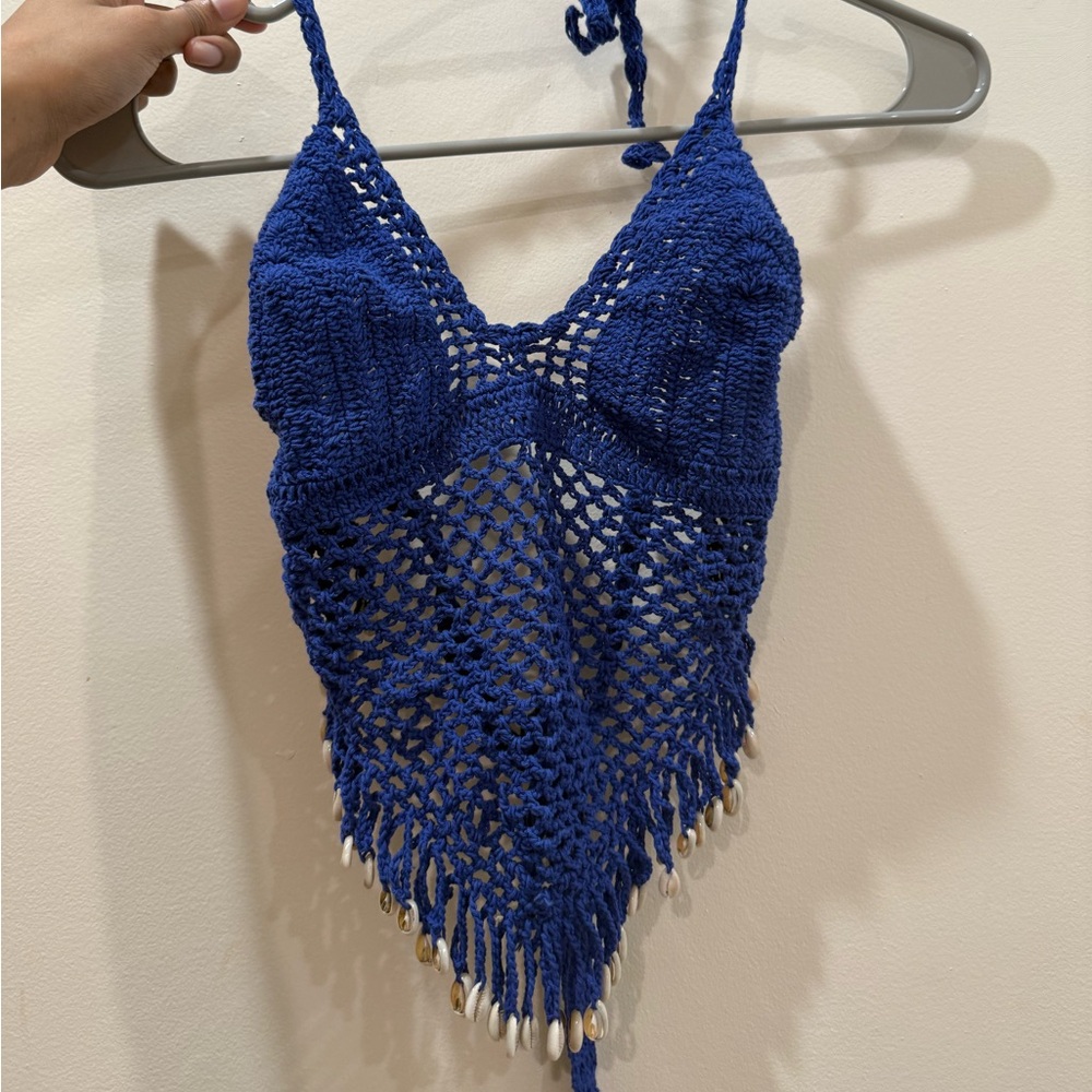 Blue Crochet Halter Top with seashell